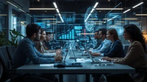 Team analyzing business productivity using AI tools in 2025