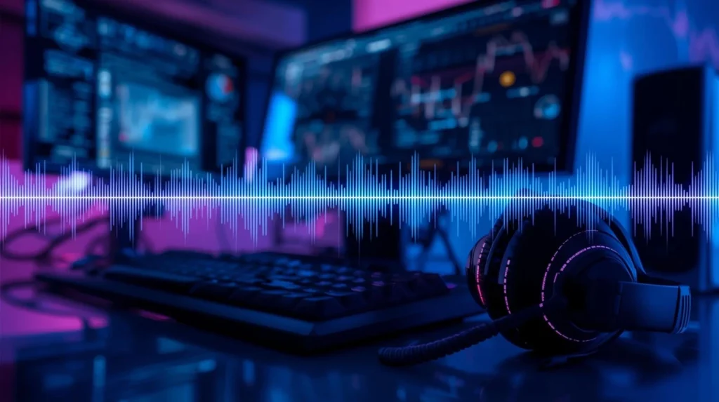 Audio waveform and headset symbolizing call monitoring