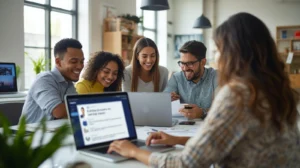 AI writing assistant creating content for small business team